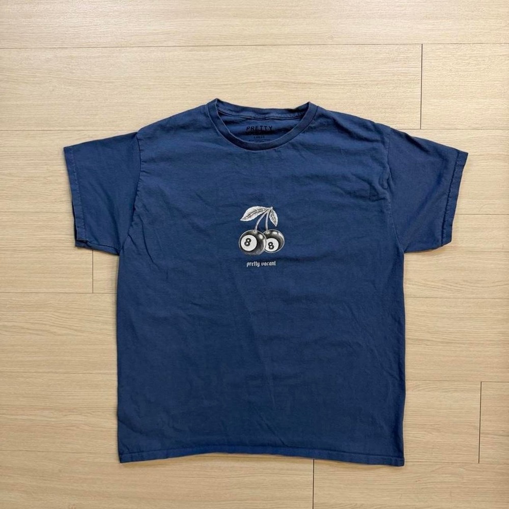 Pretty Vacant Cherry Magic 8 Ball Blue Short Sleeve Shirt Mens Size Large